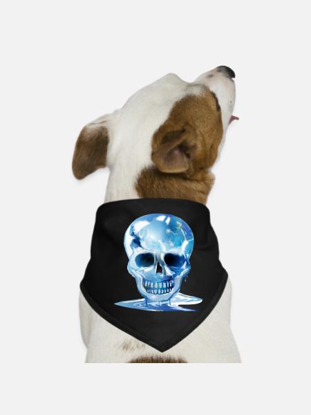 extravagant melting skull in ice colours - Dog Bandana - black - Front