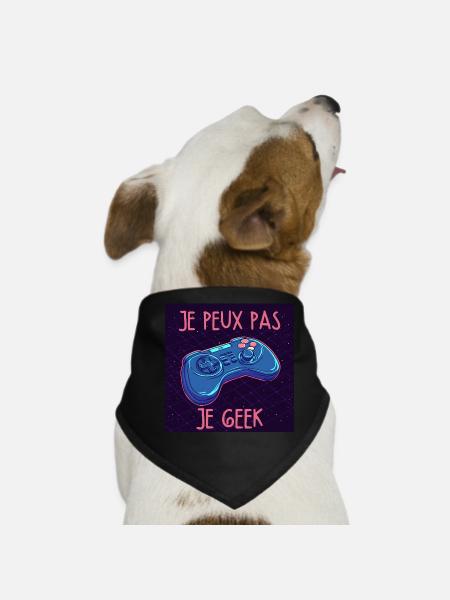 Je peux pas je geek — Manette neon - Bandana pour chien - noir - Devant