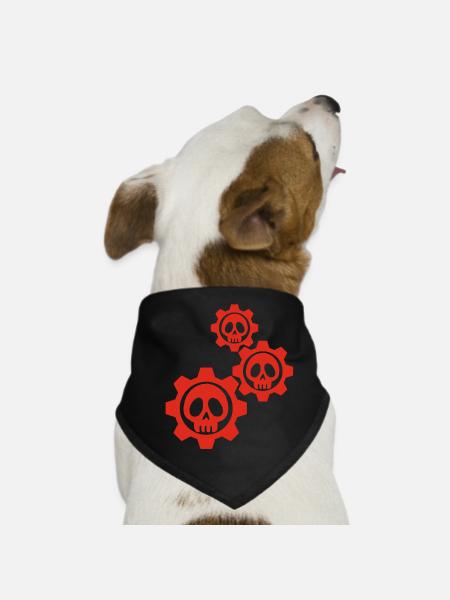Red Gears and Skulls - Dog Bandana - black - Front