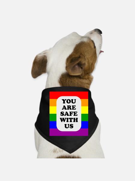 Drapeau arc-en-ciel pour les espaces sécurisés LGBT - Bandana pour chien - noir - Devant
