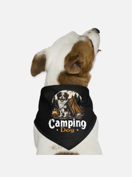 Camping Dog Saying Camping Dog Camper Gift - Dog Bandana - black - Front