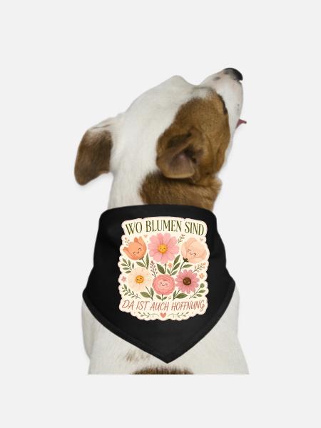 Wo Blumen sind, da ist auch Hoffnung - Hunde-Bandana - Schwarz - Vorne