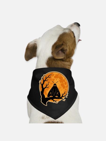 Mothman Moth Full Moon T-Shirt Halloween Vintage - Bandana pour chien - noir - Devant