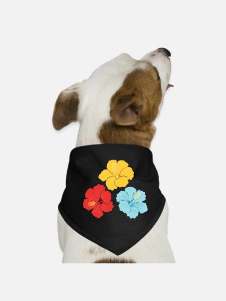 Hibiskus Trio – Knallige Farben mit Outlines - Hunde-Bandana - Schwarz - Vorne