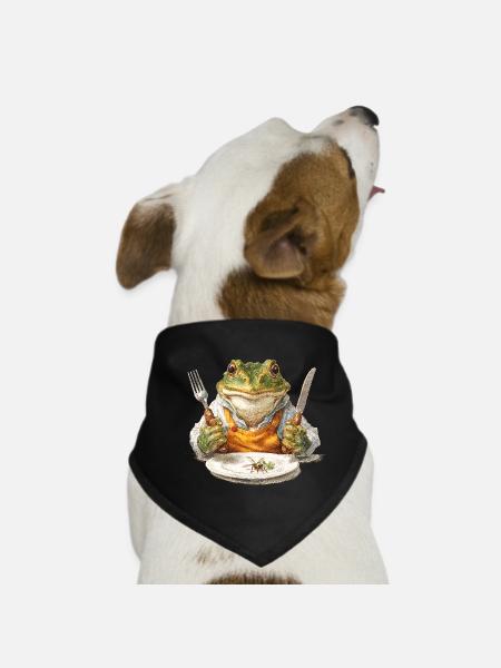 Cuisinier grenouille avec fourchette et couteau - Bandana pour chien - noir - Devant