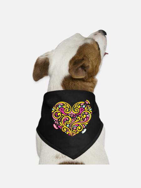 Verschnörkeltes Herz voller Liebe & Romantik - Hunde-Bandana - Schwarz - Vorne