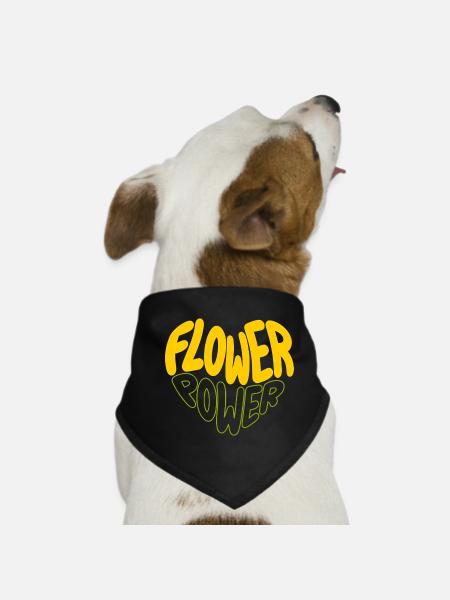 Flower Power Retro Print - Hunde-Bandana - Schwarz - Vorne