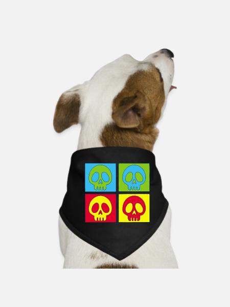 Totenschädel und vierfarbiger Druck - Hunde-Bandana - Schwarz - Vorne