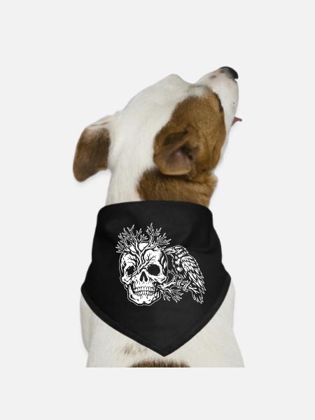Schädel, Baum und Rabe - Hunde-Bandana - Schwarz - Vorne