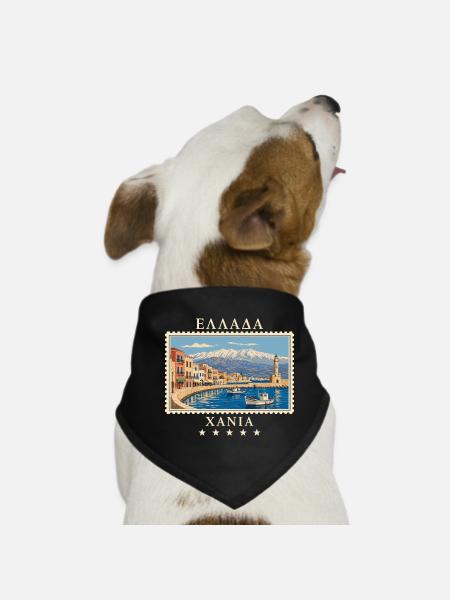 Griechenland Chania Vintage Reisemarke - Hunde-Bandana - Schwarz - Vorne