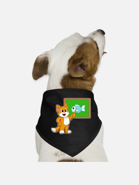 Cat Teacher Pointing Stick School - Dog Bandana - black - Front