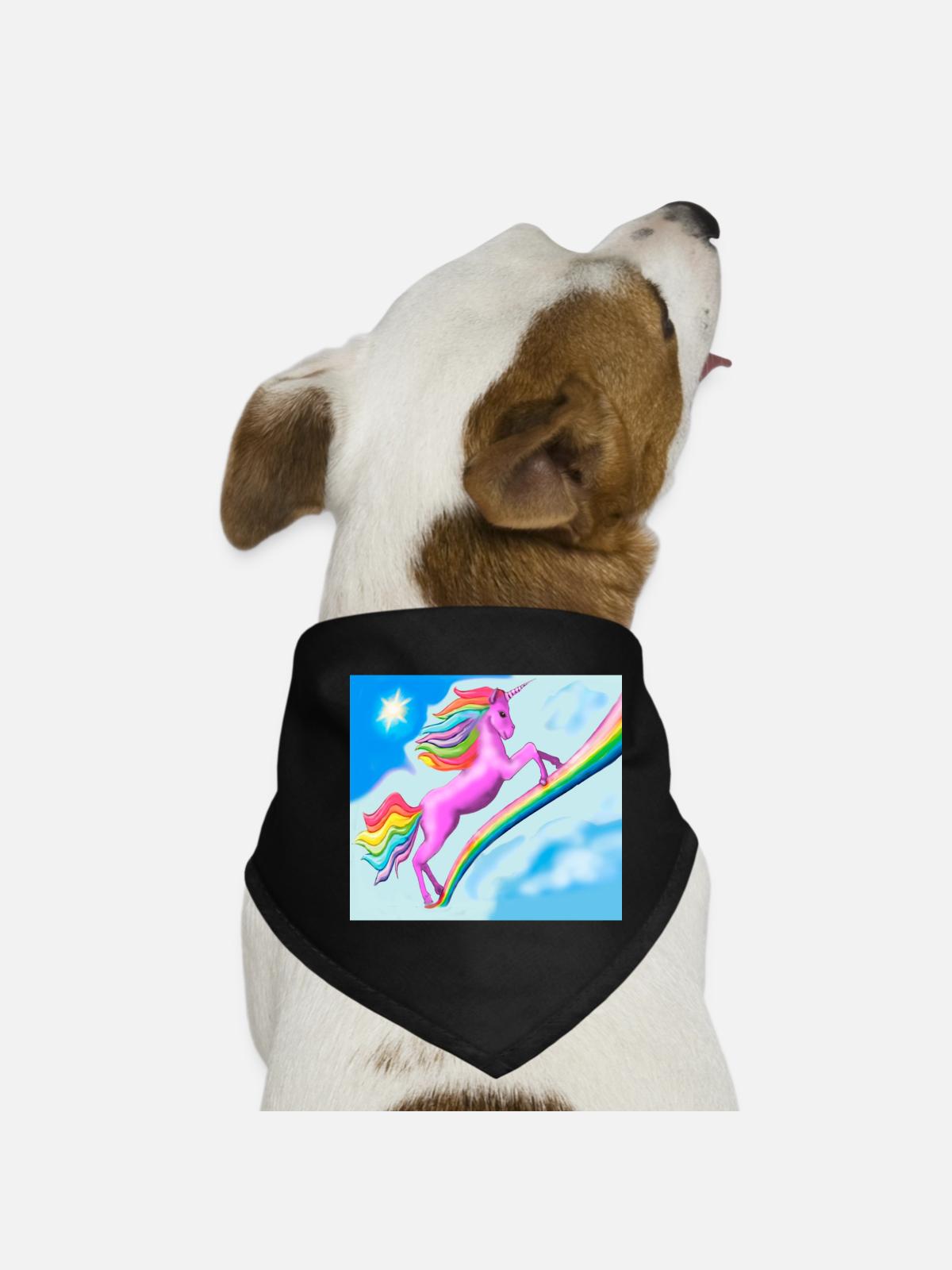 Einhorn und Regenbogen - Hunde-Bandana - Schwarz - Vorne