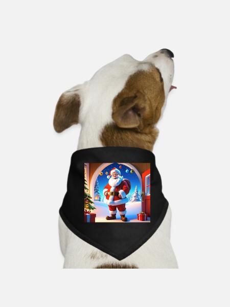 Cartoon Merry Christmas Saint Nicholas Gift - Dog Bandana - black - Front