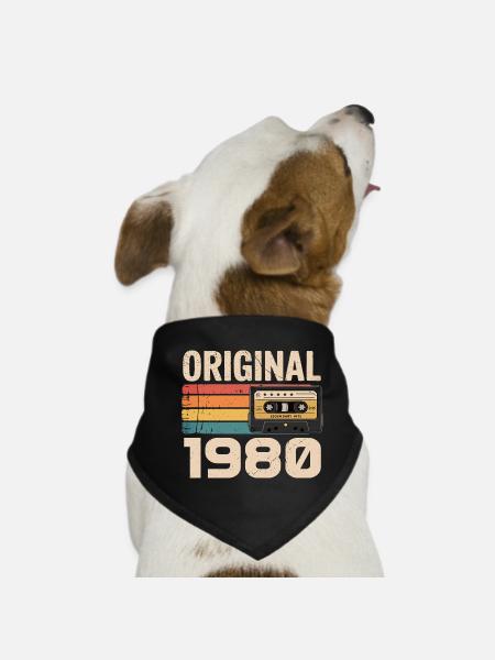 Original 1980's Vintage 1980's Retro Birthday - Dog Bandana - black - Front