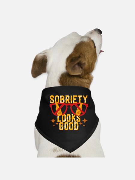 Antialcoholic Abstinent Sobriety Looks Good - Dog Bandana - black - Front