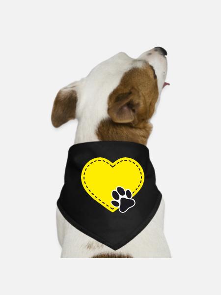 Cœur jaune personnalisable avec patte de chien - Bandana pour chien - noir - Devant