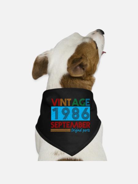 Vintage September 1986 39 Year Old Birthday Gifts - Dog Bandana - black - Front