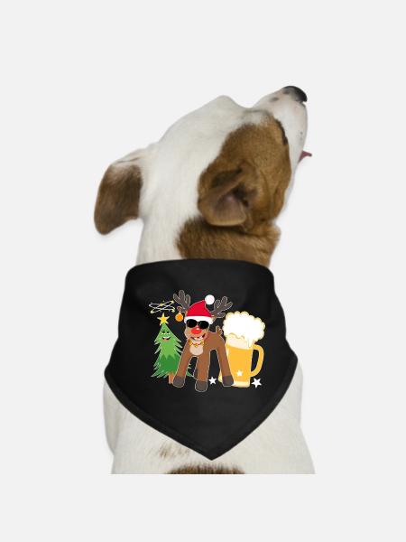 Drunk Reindeer with Beer Christmas Tree Cool - Dog Bandana - black - Front