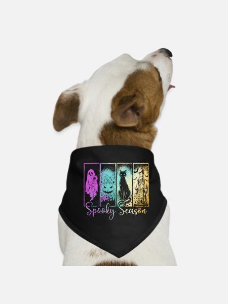 Gruselige Jahreszeit — Ghost & Pumpkin Haunted Vibes - Hunde-Bandana - Schwarz - Vorne