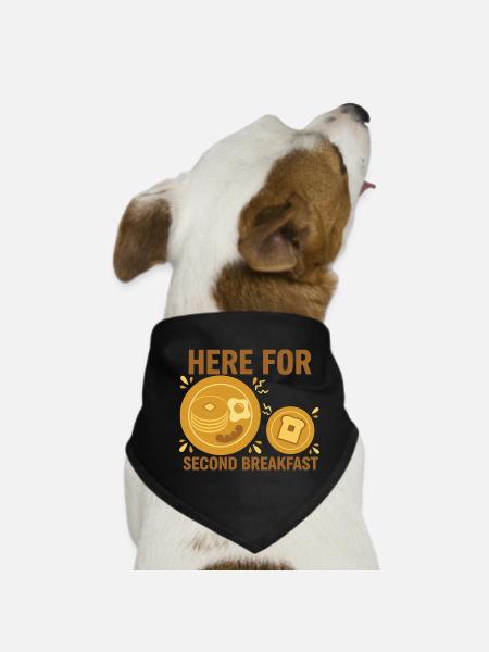 Breakfast Funny Brunch Here For Second Breakfast - Dog Bandana - black - Front