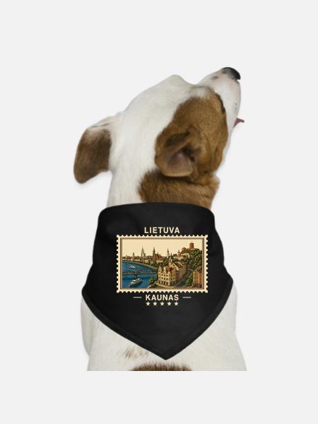 Litauen Kaunas Vintage Reisemarke - Hunde-Bandana - Schwarz - Vorne