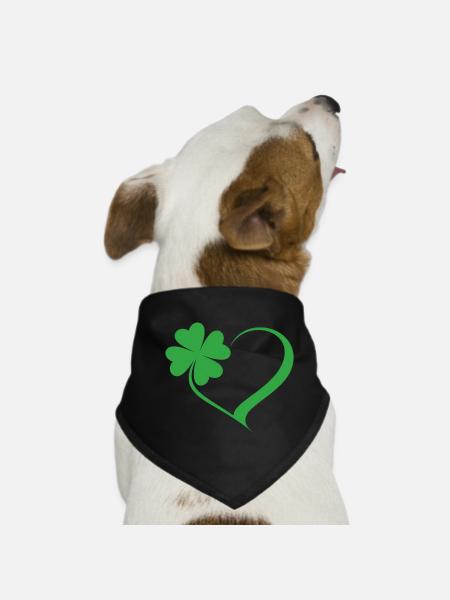 Green Shamrock Heart Design - Dog Bandana - black - Front