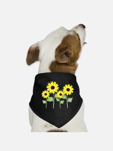 Sunflower Bouquet Yellow Coloring - Dog Bandana - black - Front