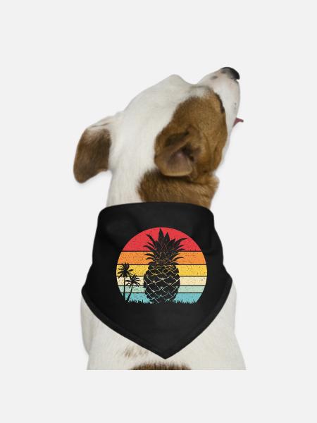 Pineapple Summer Retro Beach Vintage Sunset - Dog Bandana - black - Front