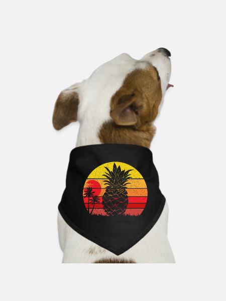 Sommer-Ananas-Vintage-Strand-Sonnenuntergang - Hunde-Bandana - Schwarz - Vorne