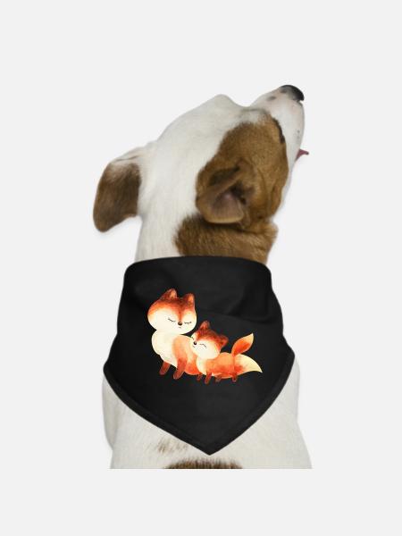 Two Cuddly Foxes Watercolor Painting - Dog Bandana - black - Front