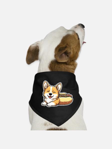 Cute Corgi Hot Dog Bun Sticker - Dog Bandana - black - Front