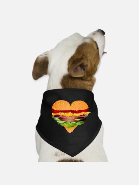 stuffed burger bun in heart shape variation - Dog Bandana - black - Front