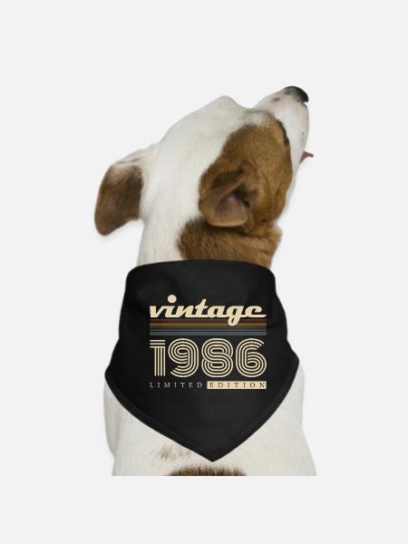 Vintage 1986 Vintage Retro Birthday Gift - Dog Bandana - black - Front