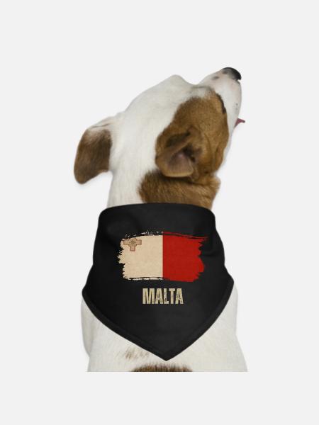 Grunge-Malteserflagge, ich liebe Malta - Hunde-Bandana - Schwarz - Vorne
