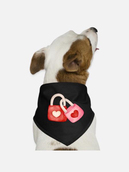 Lovers, Mad in Love, Valentine's Day - Dog Bandana - black - Front