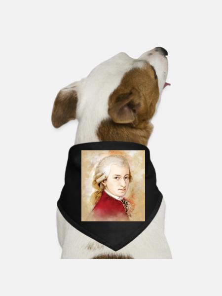 Wolfgang Amadeus Mozart in watercolor style - Dog Bandana - black - Front