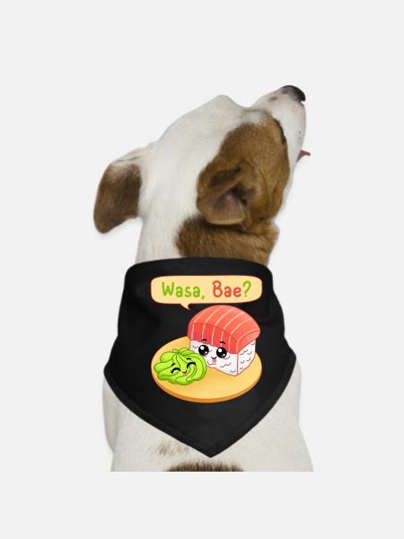 sushi, fan de sushi, wasabi - Bandana pour chien - noir - Devant