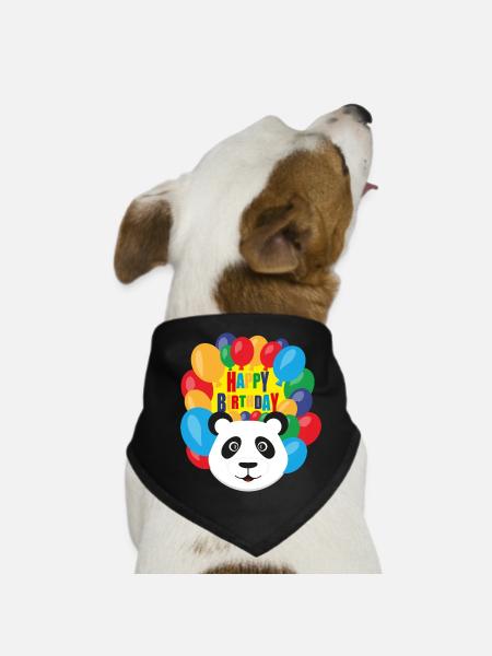 Pandabär mit Luftballons und Happy Birthday. - Hunde-Bandana - Schwarz - Vorne