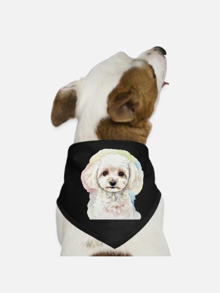 Watercolor Style Dog Portrait - Dog Bandana - black - Front