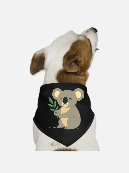 Smiling koala with eucalyptus - Dog Bandana - black - Front
