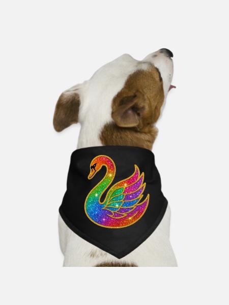 Arc en ciel pailleté cygne mère - Bandana pour chien - noir - Devant