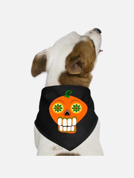 Halloween pumpkin skull kids cartoon teeth show - Dog Bandana - black - Front