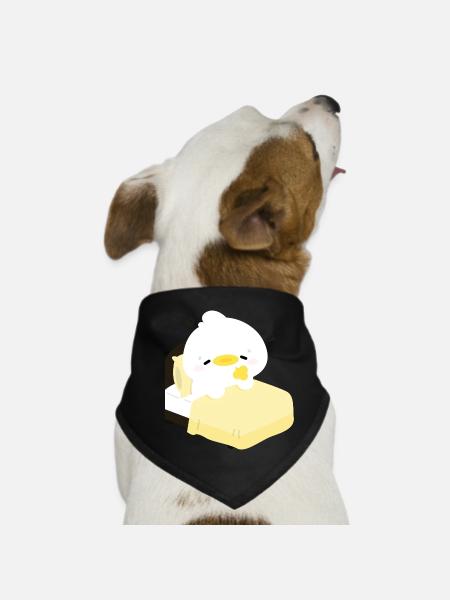 Canard douillet et endormi sur un lit jaune - Bandana pour chien - noir - Devant