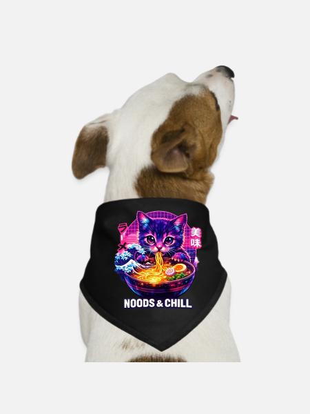 Ramen Nudeln Katzenliebhaber Retro Kawaii Katzen - Hunde-Bandana - Schwarz - Vorne