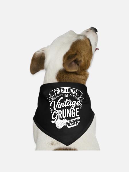 Vintage Grunge Music Shirt with Guitar - Dog Bandana - black - Front