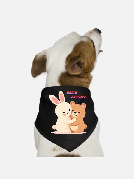 Beste Freunde Kuscheln Süße Tiere Hase und Bär - Hunde-Bandana - Schwarz - Vorne
