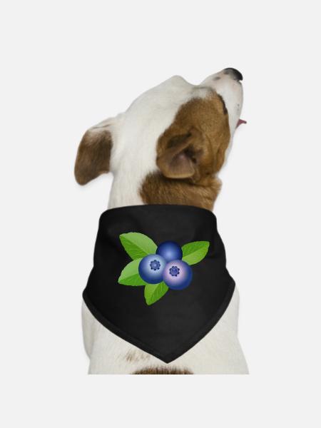 drei leuchtend blaue Heidelbeeren mit Blätter - Hunde-Bandana - Schwarz - Vorne