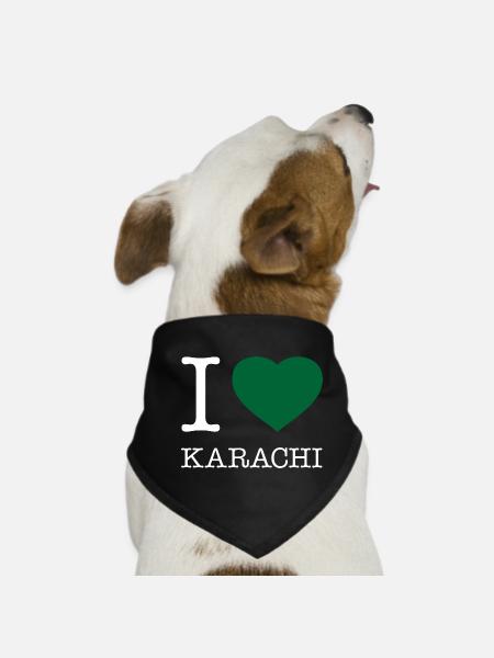 I LOVE KARACHI, Karachi, Pakistan - Dog Bandana - black - Front