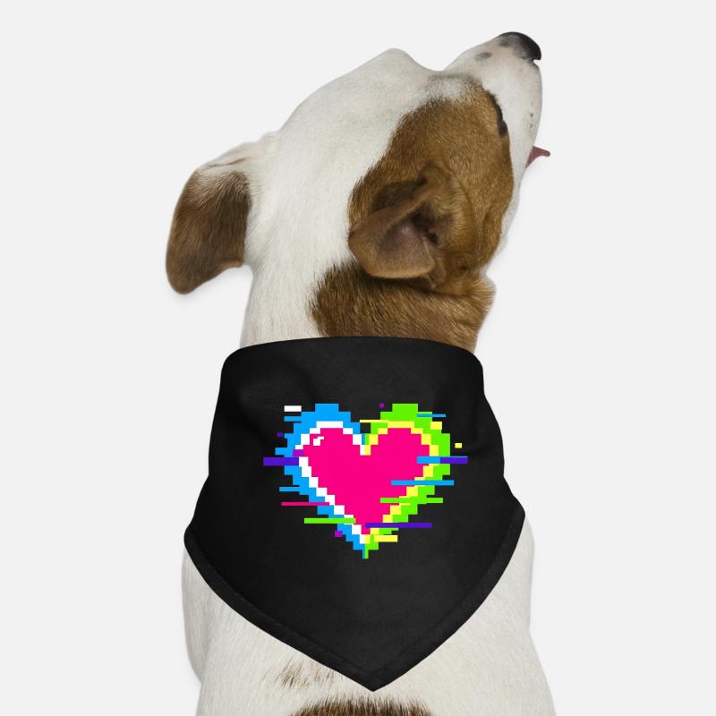 Pixel Heart Neon Glitch Rainbow Dog Bandana