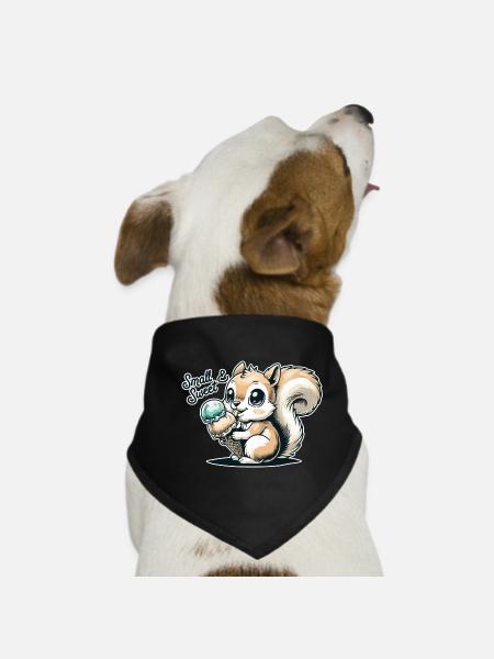 Cute cartoon squirrel with ice cream - Dog Bandana - black - Front
